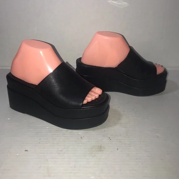 Steve Madden Black Leather Moveable Platform Sandals Sz 6.5 - Picture 3 of 11